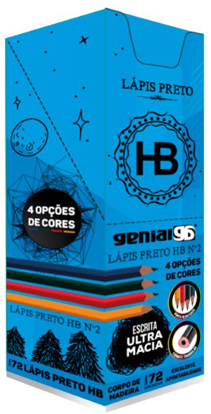 LÁPIS HB N° 2 PRETO MDF C/ 4 CORES TRIANGULAR CX /72UN GENIAL LINE - GRAMP LINE