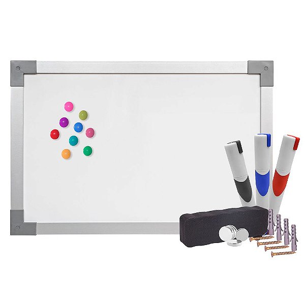KIT QUADRO BRANCO MAGNETICO MDF SOFT PRIME ALUMINIO 120X080CM - STALO