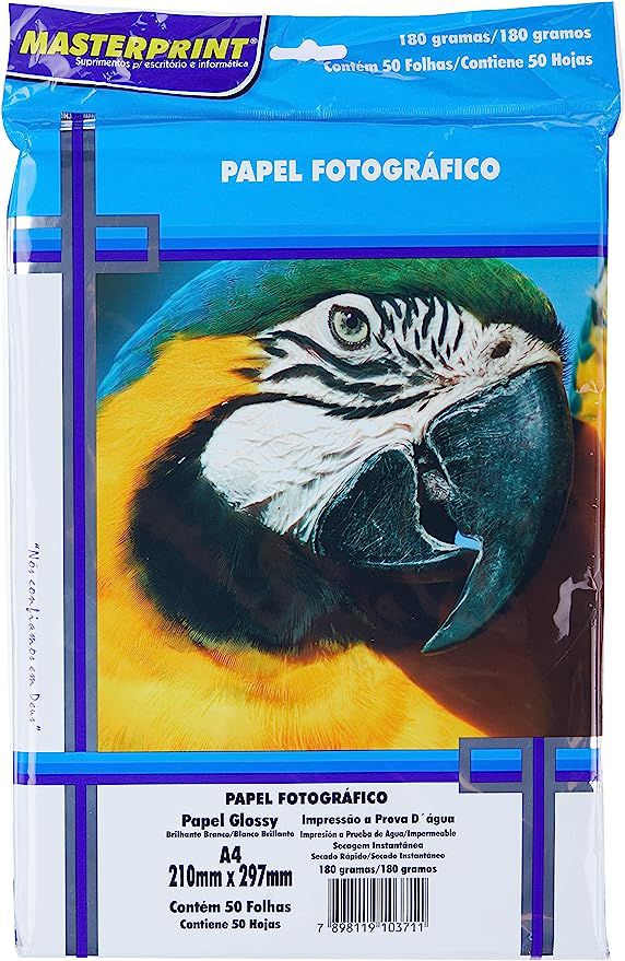 PAPEL FOTOGRÁFICO  A4 210MMX297MM 180G EMBALAGEM COM 50 FOLHAS  - MASTERPRINT