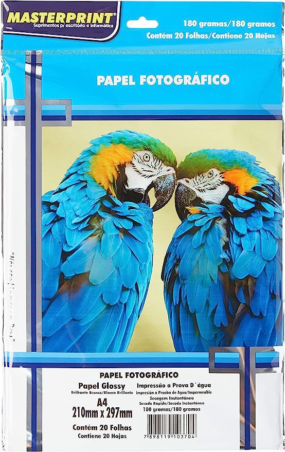 PAPEL FOTOGRÁFICO  A4 210MMX297MM 180G EMBALAGEM COM 20 FOLHAS  - MASTERPRINT