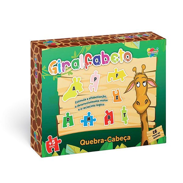 QUEBRA-CABEÇA GIRALFABETO 26 PEÇAS EM MADEIRA - AQUARELA BRINQUEDOS