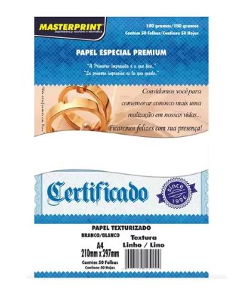 PAPEL TEXTURIZADO  BRANCO LINHO A4 210MMX297MM 50FLS 180GR - MASTERPRINT