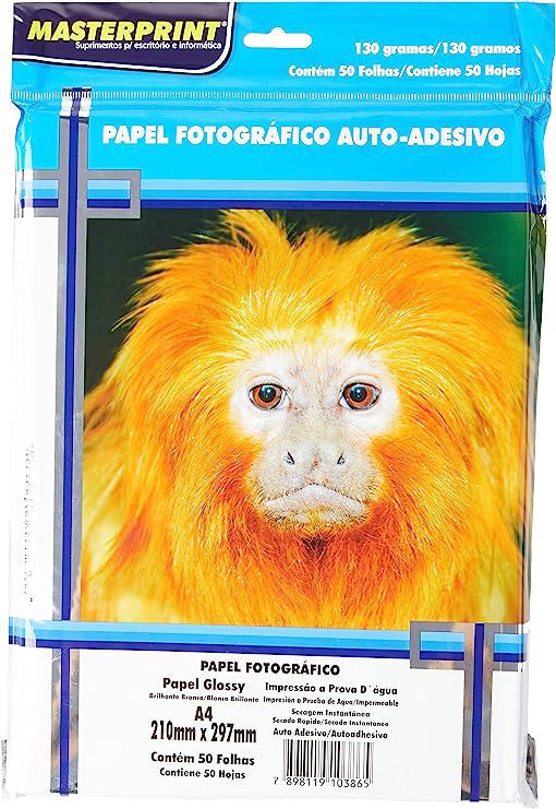 PAPEL FOTOGRÁFICO AUTO-ADESIVO A4 210MMX297MM 130G EMBALAGEM COM 50 FOLHAS - MASTERPRINT