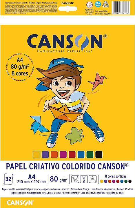 PAPEL CRIATIVO COLORIDO CANSON A4 32 FLS 210MMX297MM 80G/M²  8 CORES REF.:66667088 - CANSON