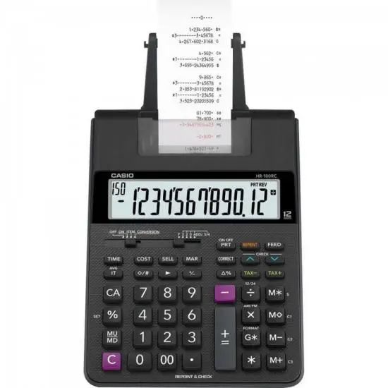 CALCULADORA C/ BOBINA CASIO MOD. HR-100RC-B-K-B-DC PRETA, DISPLAY LCD, 12 DÍGITOS +2 LINHAS, FT BI