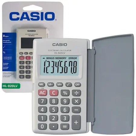 CALCULADORA DE BOLSO CASIO MOD HL-820LV-WE-S4-DP BRANCA, 08 DÍGITOS BATERIA LR54X1 BIG DISPLAY C/ T