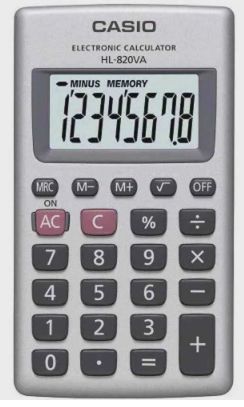 CALCULADORA DE BOLSO CASIO MOD HL-820VA-S4-DP PRETA, 08 DÍGITOS BATERIA LR54X1 BIG DISPLAY