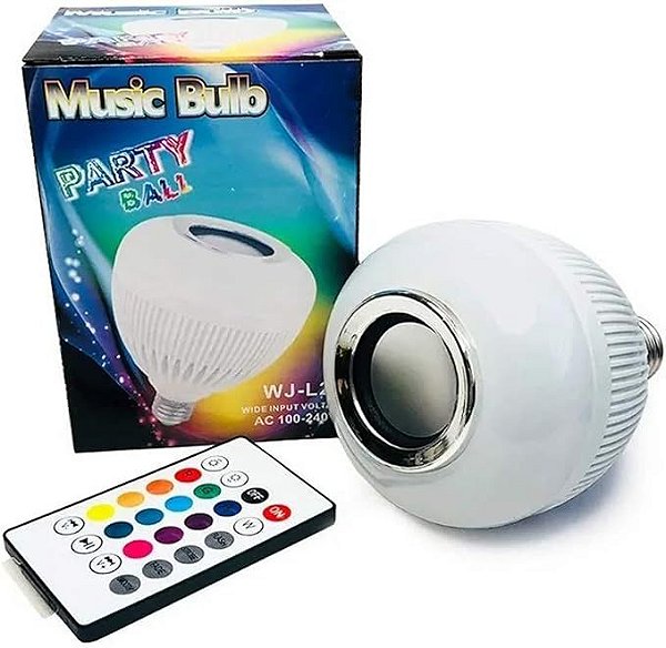 LÂMPADA LED RGB CAIXA DE SOM BLUETOOH CONTROLE REMOTO 2 EM 1 REF.:WJ-L2 - MUSIC BULB