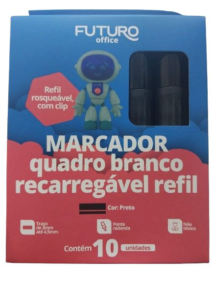 MARCADOR QUADRO BRANCO RECARREGÁVEL PRETO CX C/10UN REF.: FO272246 - FUTURO OFFICE