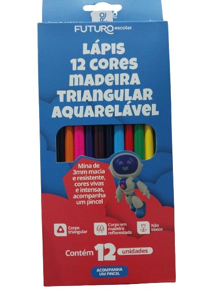 LÁPIS 12 CORES MADEIRA TRIANGULAR AQUARELÁVEL REF.:FE02242 - FUTURO OFFICE