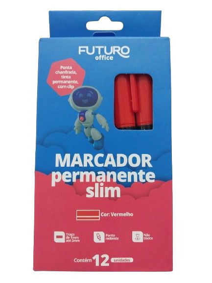 MARCADOR PERMANENTE SLIM VERMELHO CX C/12 UN REF.:FO272264 - FUTURO OFFICE