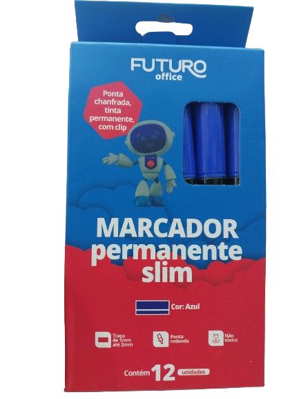 MARCADOR PERMANENTE SLIM AZUL CX C/12 UN REF.:FO272262 - FUTURO OFFICE