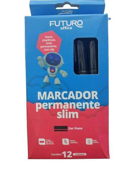 MARCADOR PERMANENTE SLIM PRETO CX C/12 UN REF.:FO272263 - FUTURO OFFICE
