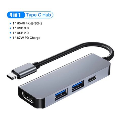 ADAPTADOR 4 EM 1 TYPE-C, USB2.0, USB3.0  4K 30HZ