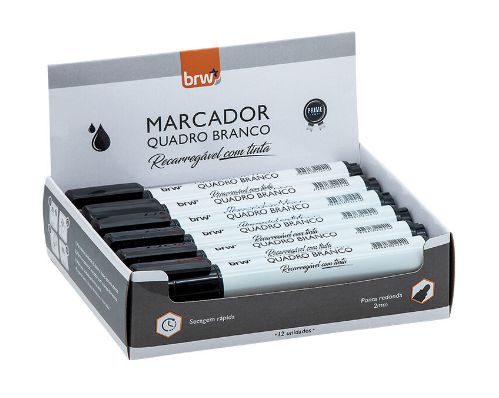 MARCADOR QUADRO BRANCO RECARREGÁVEL COM TINTA PRETO LINHA PRIME CAIXA C/12UN CA6012- BRW