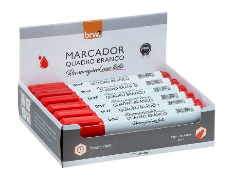 MARCADOR QUADRO BRANCO RECARREGÁVEL COM TINTA VERMELHO LINHA PRIME CAIXA C/12UN CA6013- BRW