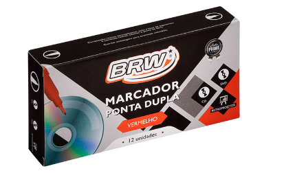 MARCADOR CD, DVD E RETROPROJETOR PONTA DUPLA VERMELHO CAIXA C/ 12 UN CA5013  - BRW
