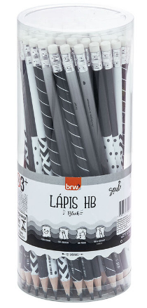 LÁPIS HB ESTAMPADO BLACK RESINA PLÁSTICA REDONDO C/ BORRACHA  POTE C/72 UN REF.:  LP7206 - BRW