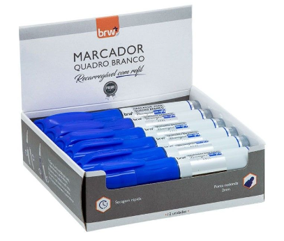MARCADOR QUADRO BRANCO RECARREGÁVEL COM CARTUCHO AZUL LINHA PRIME CAIXA C/ 12UN REF.: CA6021 - BRW