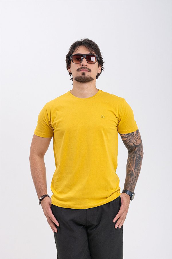 Camiseta Básica Masculina 100% Algodão Amarelo Escuro Pataloo
