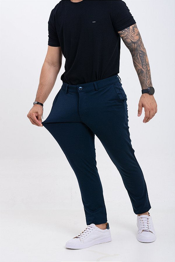 Calça Masculina Chino Tech Slim Fit Elastano Azul Marinho Pataloo