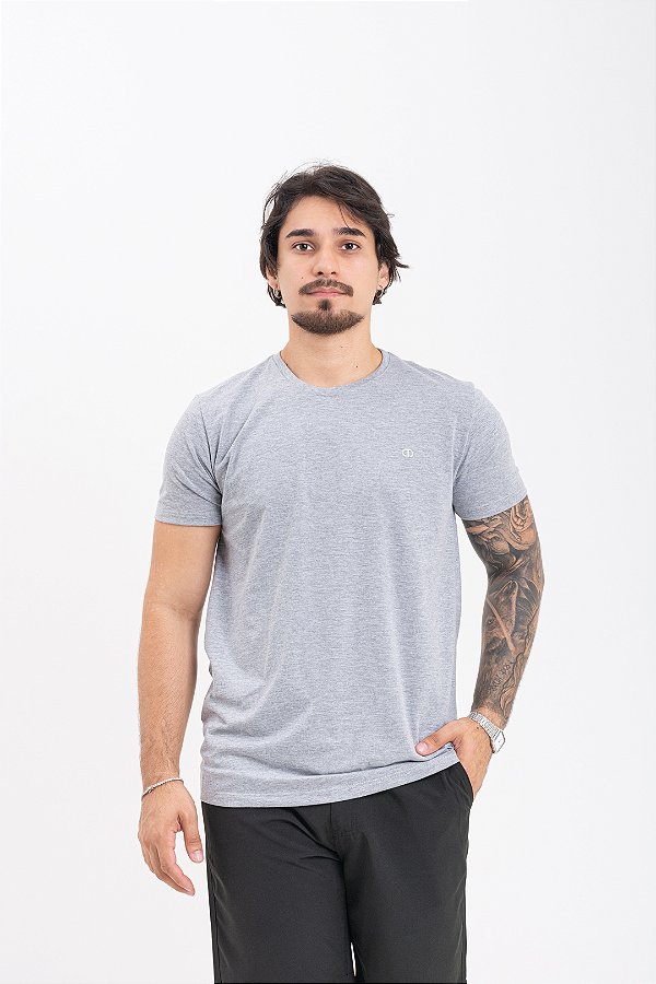 Camiseta Básica Masculina 100% Algodão Cinza Claro Mescla Essencial Pataloo