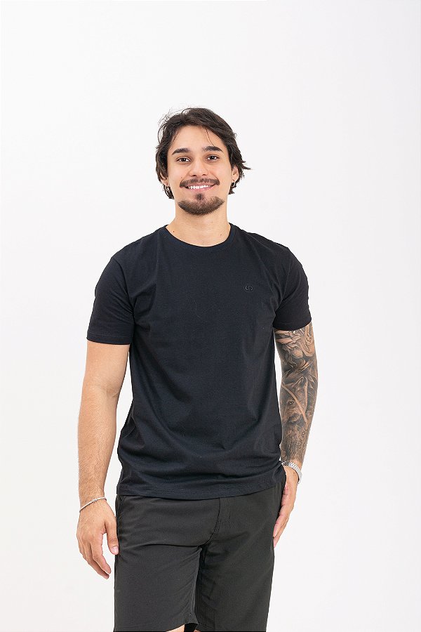 Camiseta Básica Masculina 100% Algodão Preta Essencial Pataloo