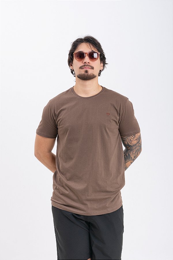 Camiseta Básica Masculina 100% Algodão Marrom Essencial Pataloo