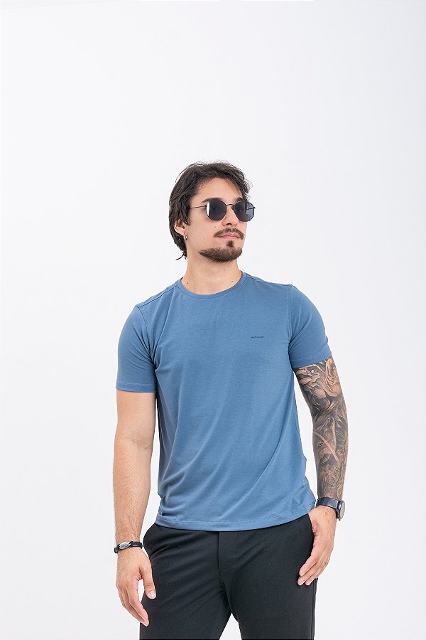 Camiseta Tech Masculina Azul Jeans Pataloo Estilo Casual Não Amassa