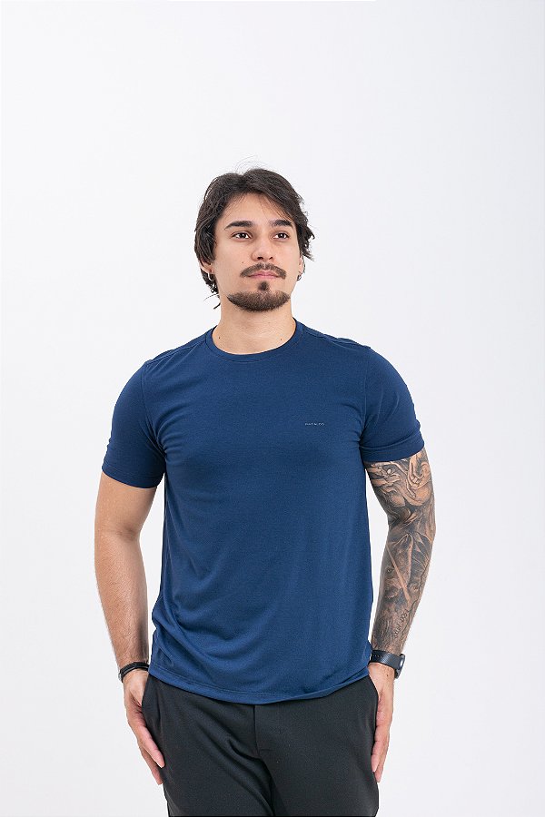 Camiseta Tech Masculina Azul Marinho Pataloo Elastano Não Amassa
