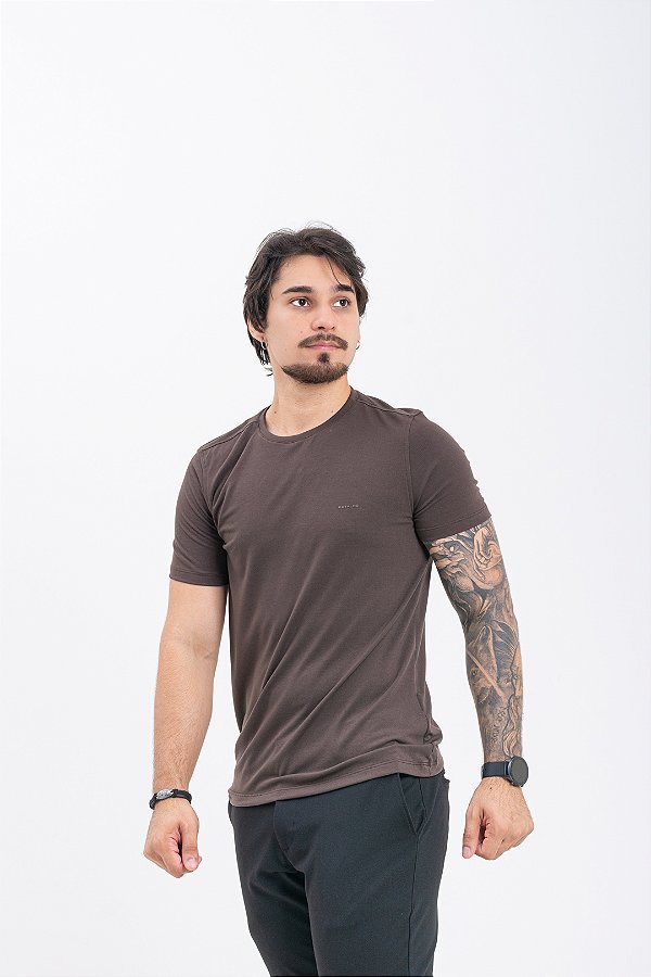 Camiseta Tech Masculina Marrom Básica Tecido Frio Pataloo