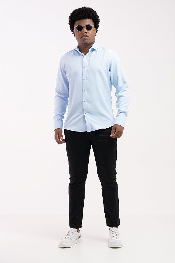 Camisa Social Luxo Azul Claro Vivacci Bambu Slim Alfaiataria