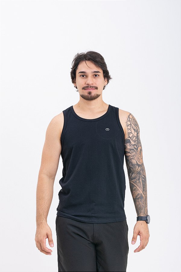 Regata Masculina Slim Algodão com Elastano Preta Básica Pataloo