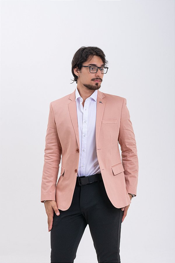 Blazer Masculino Sarja Premium Slim Fit com Elastano Rosa Claro Pataloo