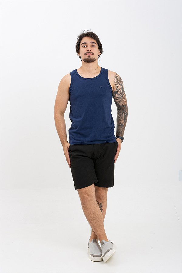 Regata Masculina Slim Algodão com Elastano Azul Marinho Pataloo