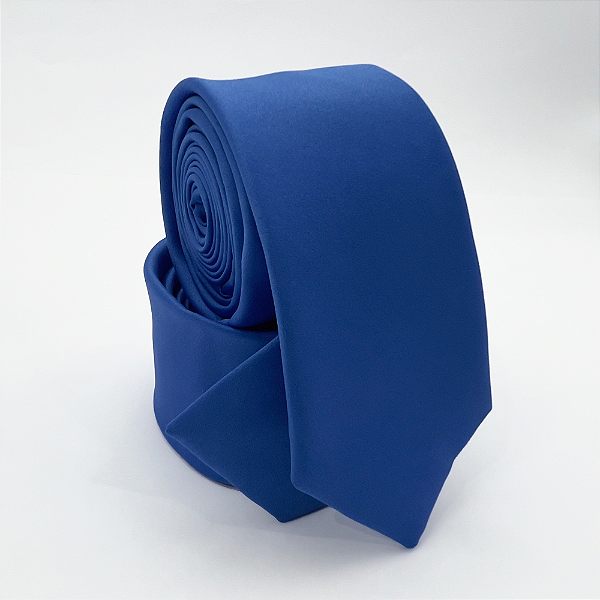 Gravata Slim Masculina Azul Royal Lisa Sem Textura Pataloo