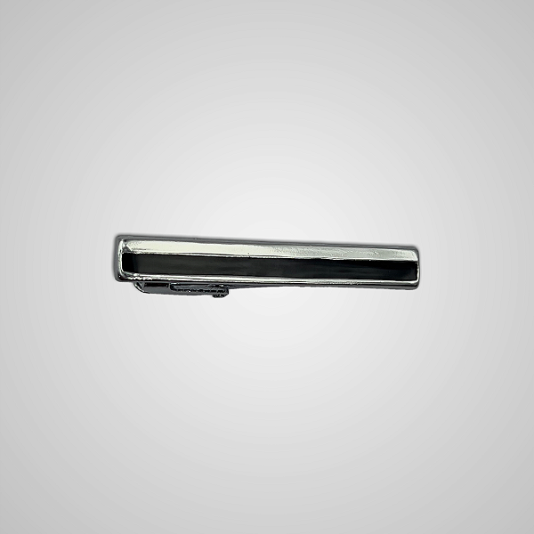 Prendedor de Gravata Half Line Prata e Preto Pataloo Minimalista