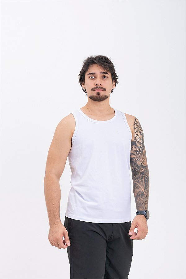 Regata Masculina Slim Algodão com Elastano Branca Pataloo