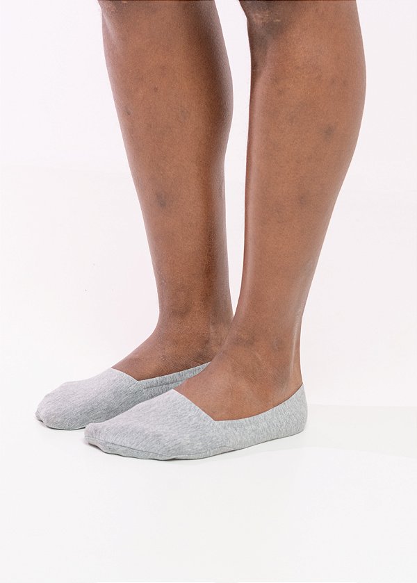 Kit 2 Pares Meia Invisível Cinza Mescla Pataloo Silicone 360 Antiderrapante 38-42