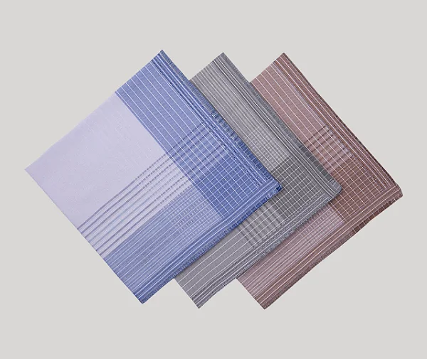 Kit 3 Lenços Presidente 41x41 Algodão Branco Listra Pontilha