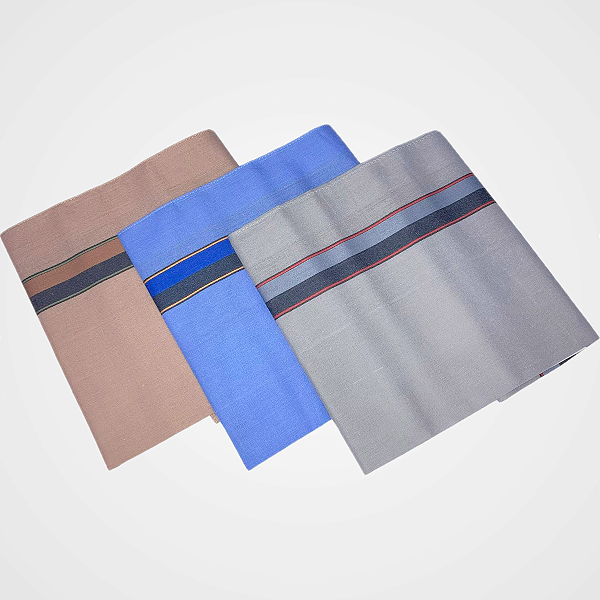 Kit Lenço Presidente Com 3 41cm x 41 cm Marrom, Azul Claro e Cinza Com Listas