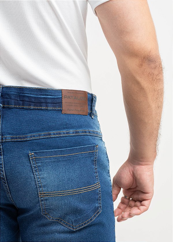 Bermuda Jeans Masculina Pataloo Média Worn Out com Elastano