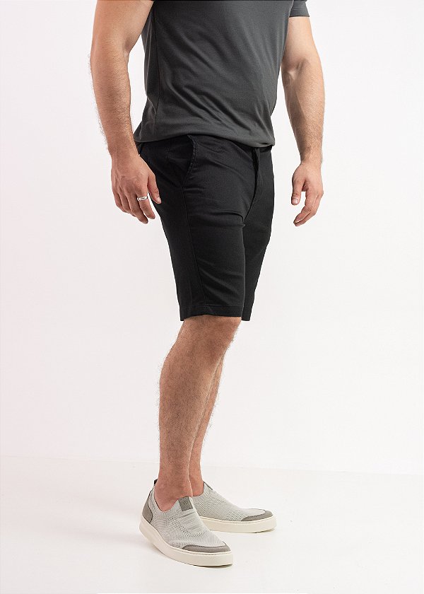 Bermuda Alfaiataria Masculina Pataloo Preta Algodão com Elastano