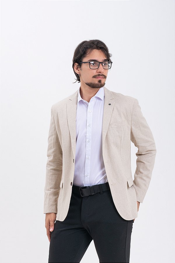 Blazer Masculino Slim Fit Linho Misto Bege Corte Italiano Dochtos