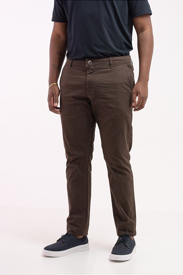 Calça Alfaiataria Masculina Café Spencer Fosca Slim Fit 100% Algodão Pataloo