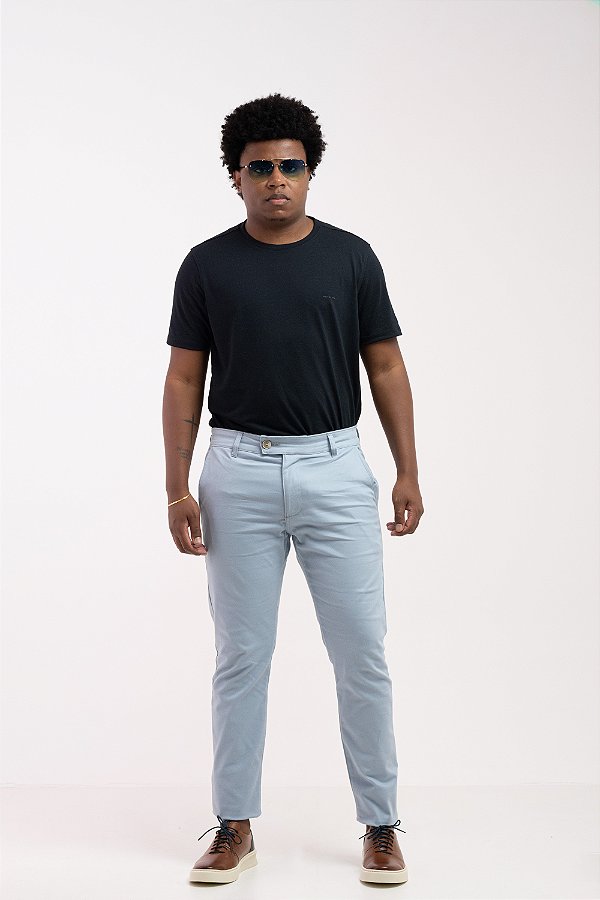 Calça Alfaiataria Masculina Azul Claro Slim Fit com Elastano Art Nadia Pataloo