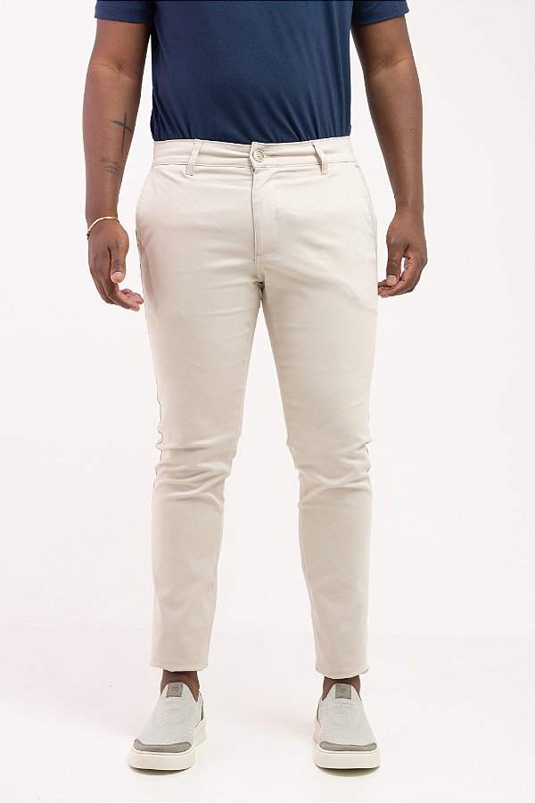 Calça Alfaiataria Masculina Bege Spinning Slim Fit com Elastano Pataloo