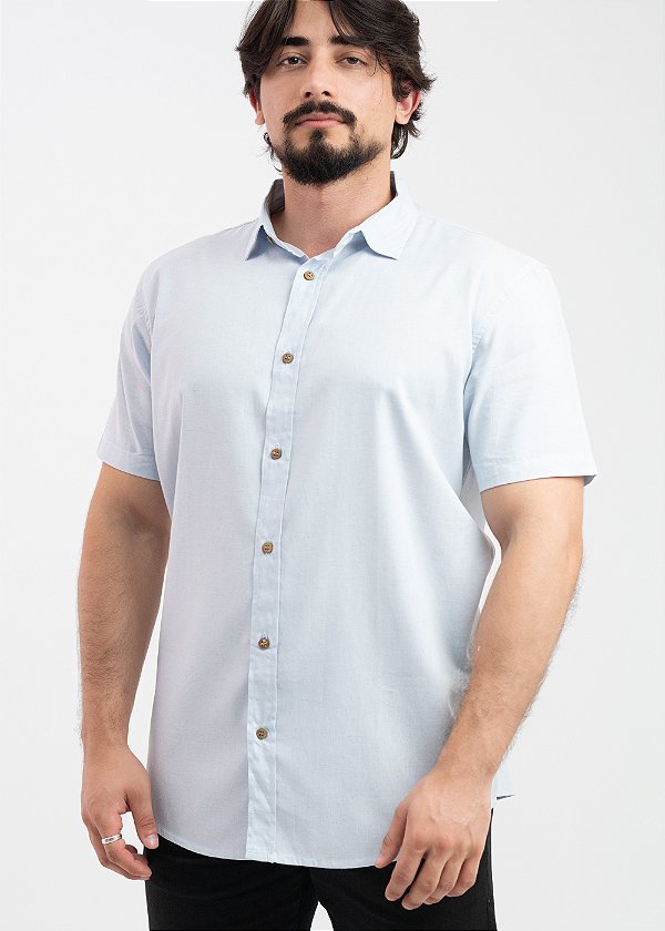 Camisa Social Manga Curta Pataloo Botão de Coco Azul Claro