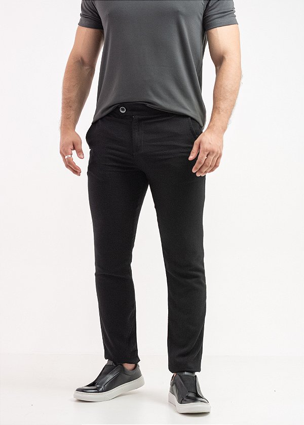 Calça Masculina Alfaiataria Pataloo Linho Viscose Slim Preta