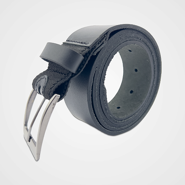 Cinto Casual Couro Legítimo Preto com Detalhe em Lona 40mm Pataloo